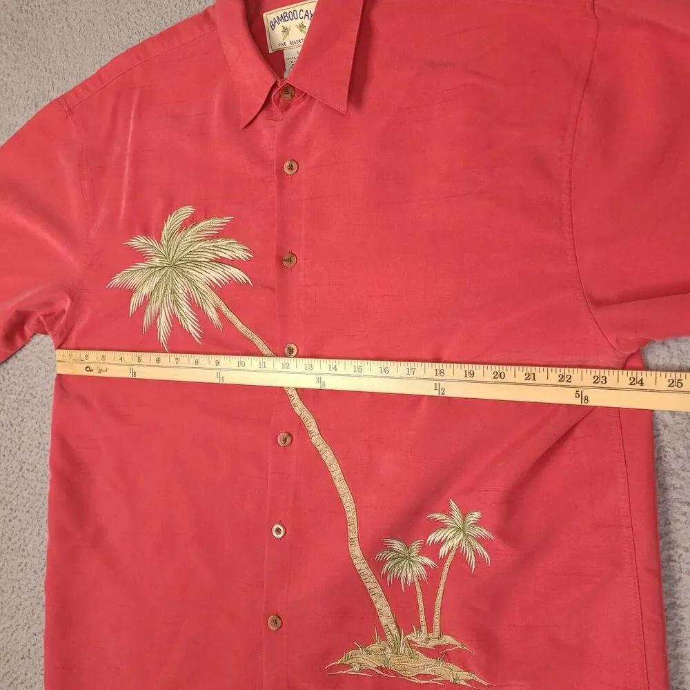 Bamboo Cay Fine Resort-Wear Leaning Palm‎ Tree Mens Large Red Salmon Embroidered
